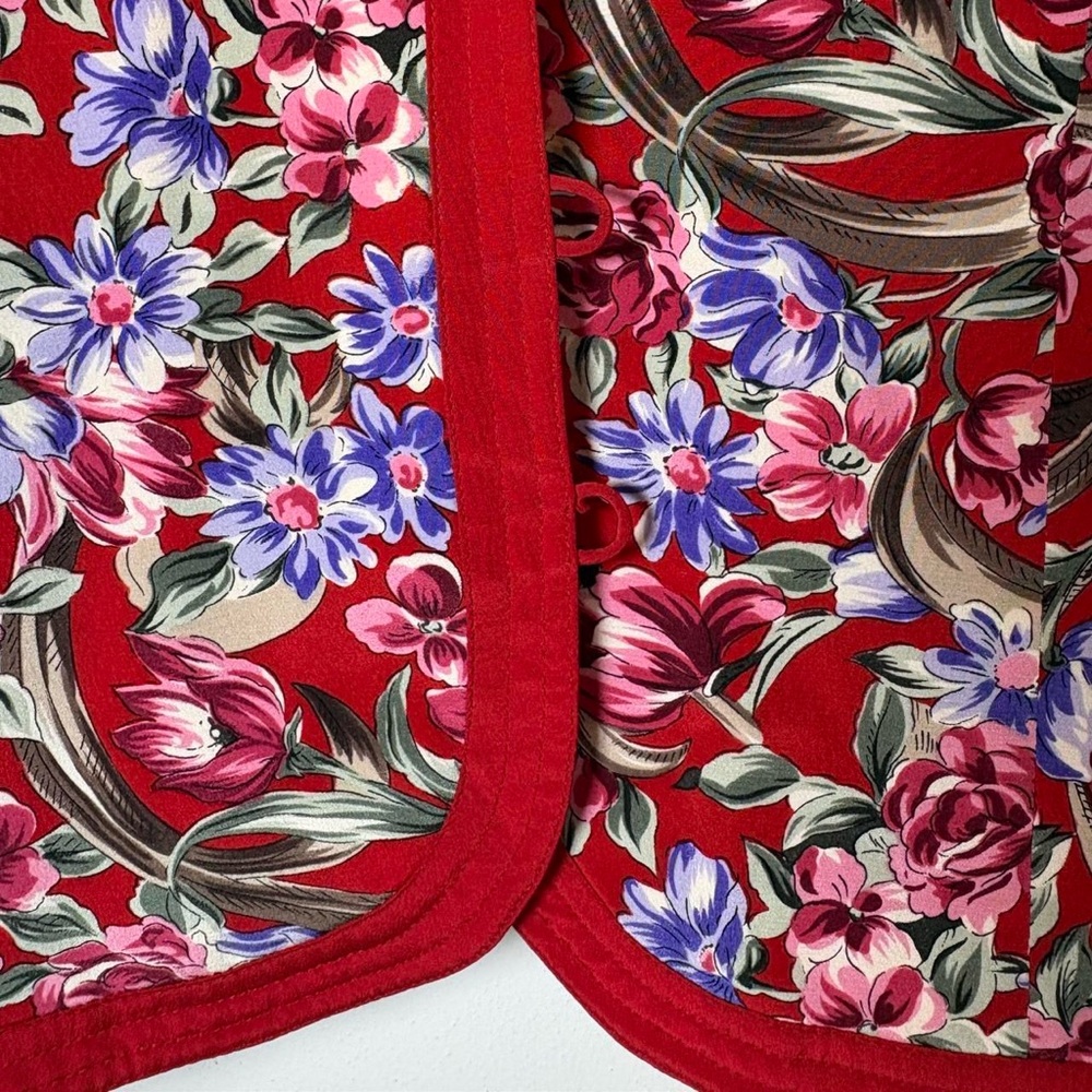 Vintage 100% silk red floral brocade puff sleeve Richard Warren jacket - Picture 5 of 8